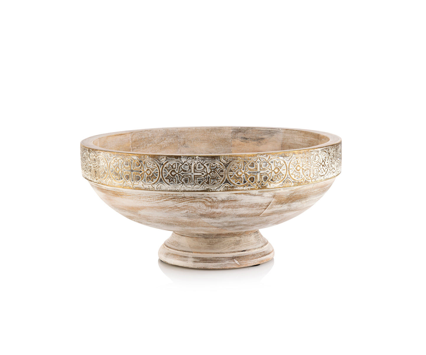 Fruit Bowl- White mango wood with an engraved metal finish