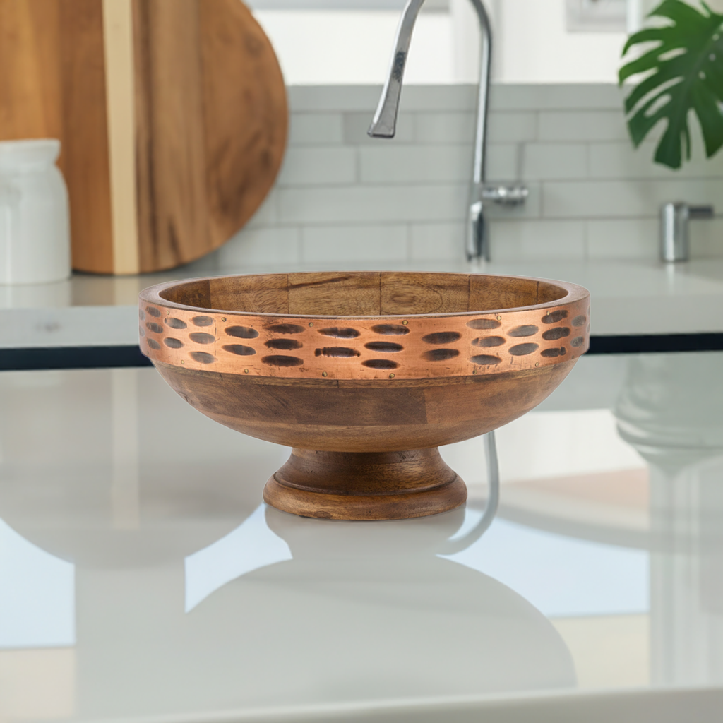 Fruit Bowl - mango wood with an engraved copper finish