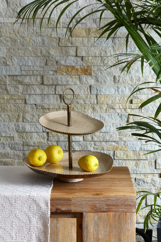 Two Tier Cake display tray with muted Gold trim edge
