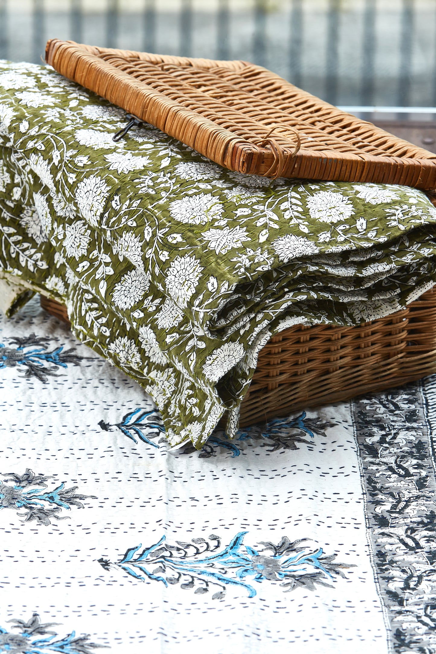 Hand Block Printed Kantha Bed cover - various colours and print patterns
