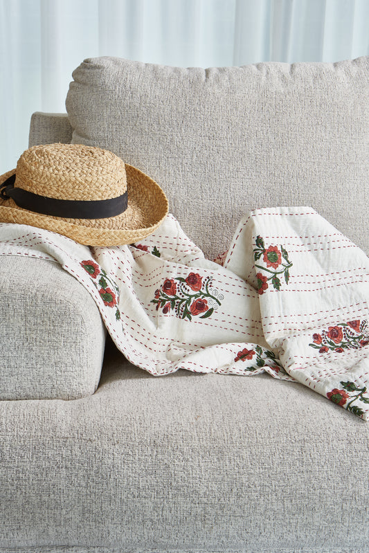 100% Cotton Waffle Towel Burgundy floral print