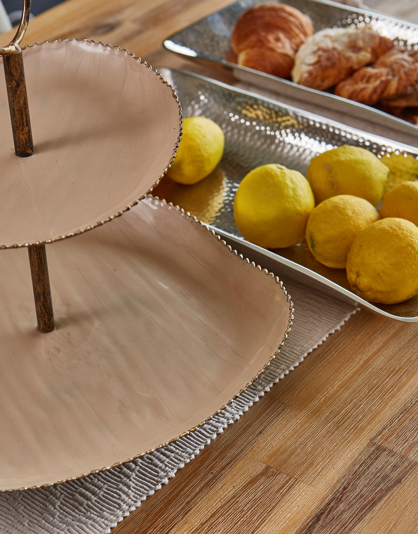 Two Tier Cake display tray with muted Gold trim edge