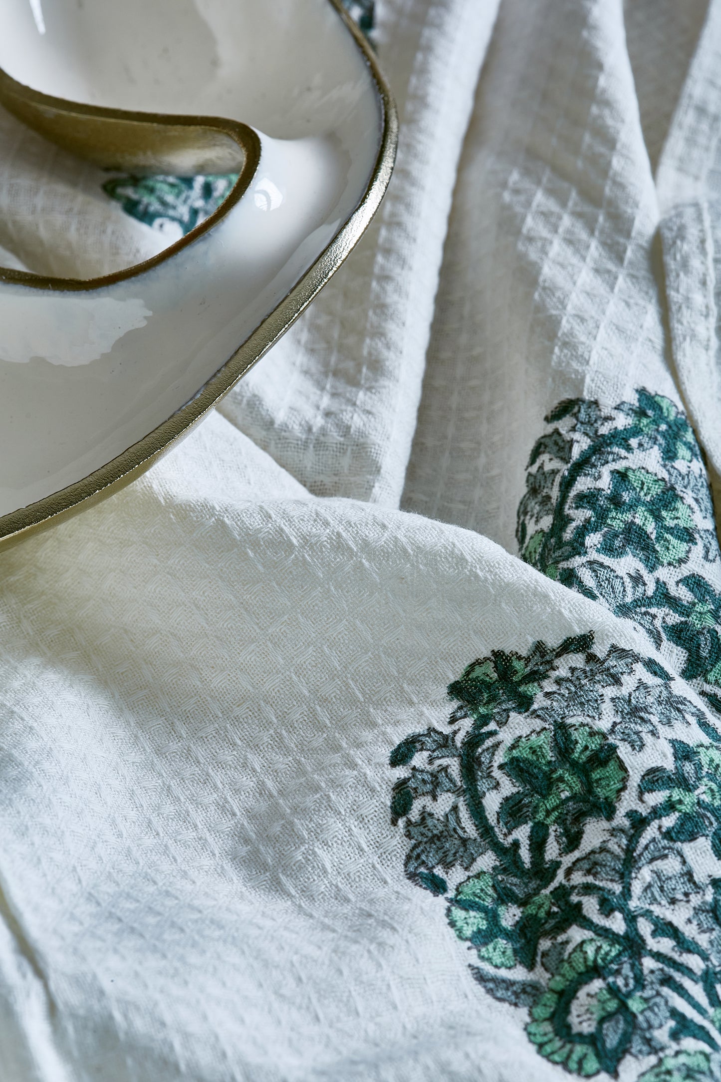 100% Cotton Waffle Textured Towel Green Floral pattern