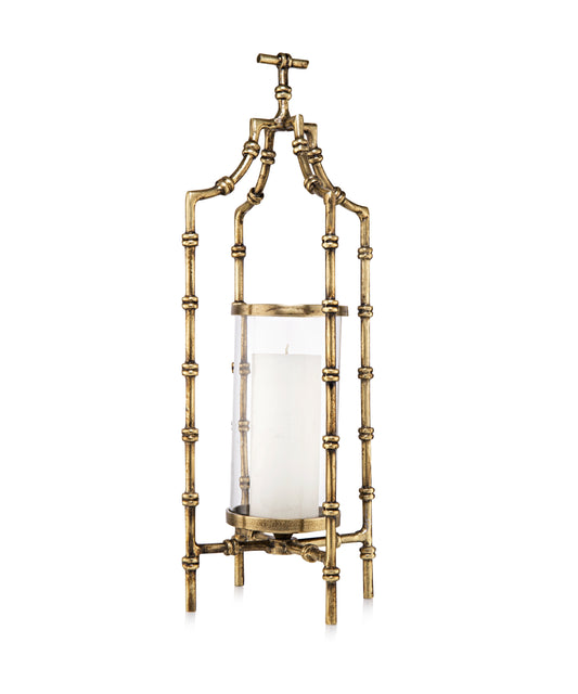 Rope Metal & Glass Candle Holder Brass Antique