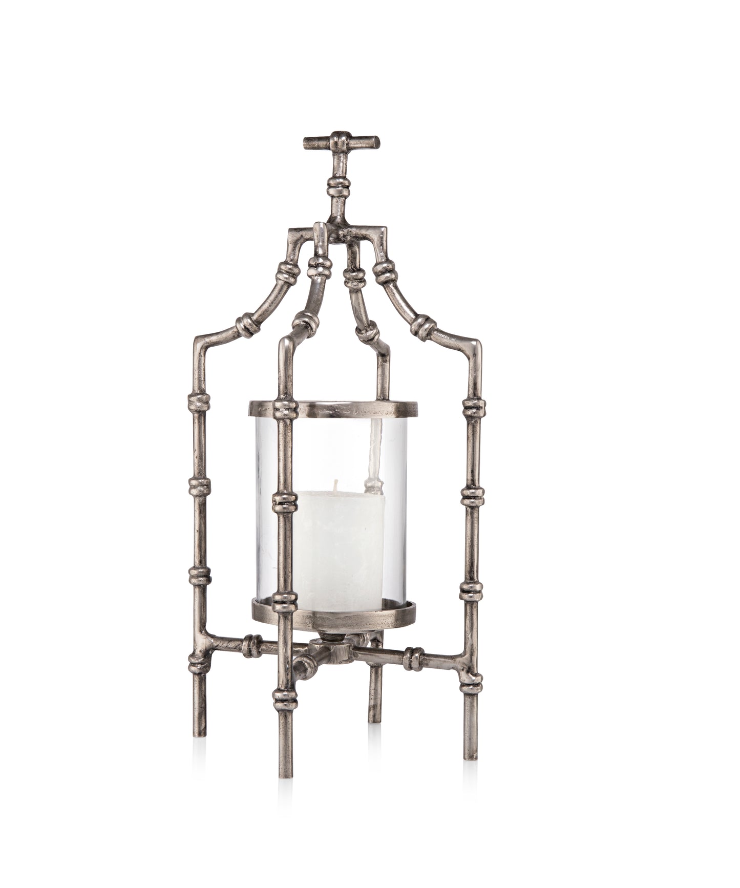 Rope Metal & Glass Candle Holder Antique Nickel