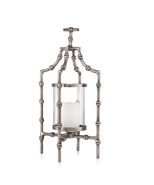 Rope Metal & Glass Candle Holder Antique Nickel