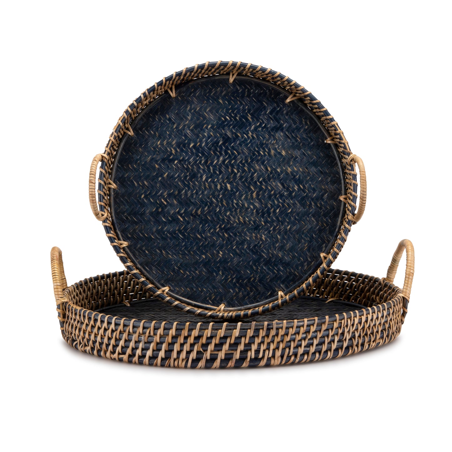 Blue Handwoven Round Distressed Tray - Large