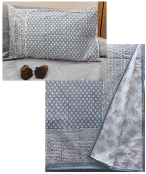 Quilt Set Block Print Blue